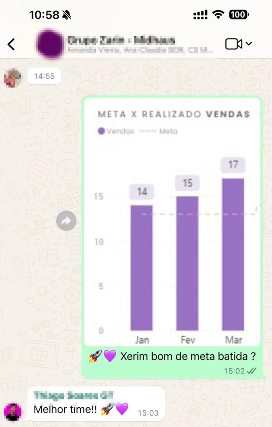 Depoimento WhatsApp - Meta batida